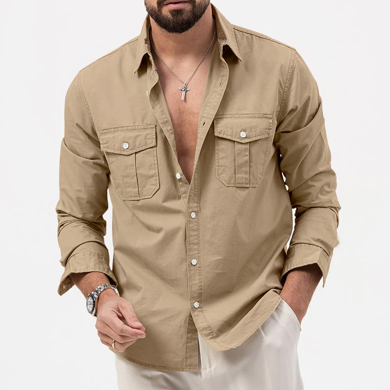 2024 Nova Estação Independente Transfronteiriça Camisa Masculina Multi-bolso Casual Manga Longa Camisa Masculina_voghion.com