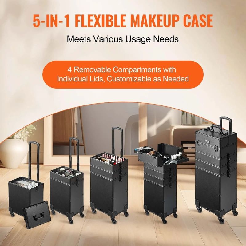 In Organizer 5 Grande Valigia per Trucco da Viaggio Professionale Trucco Trucco Train Trolley Cosmetico con Ruote W 1 Valigia Extra in Alluminio_voghion.com