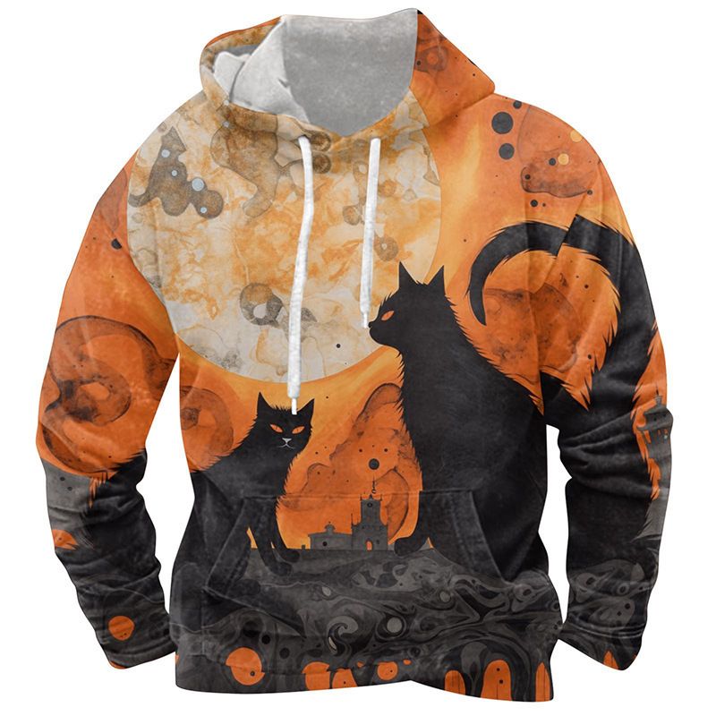 Felpa con cappuccio casual da uomo, nuova stagione 2025, a maniche lunghe, con cappuccio, per Halloween_voghion.com