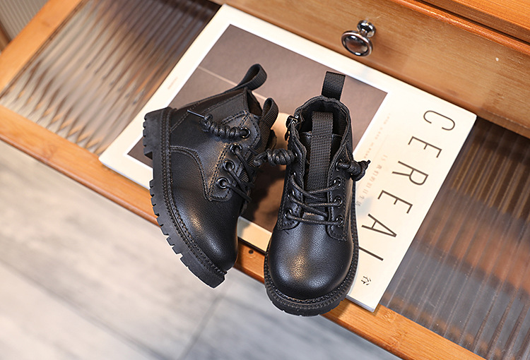 Scarpe per bambini, stivali in cotone tinta unita con cerniera laterale, caldi in pile per bambini_voghion.com