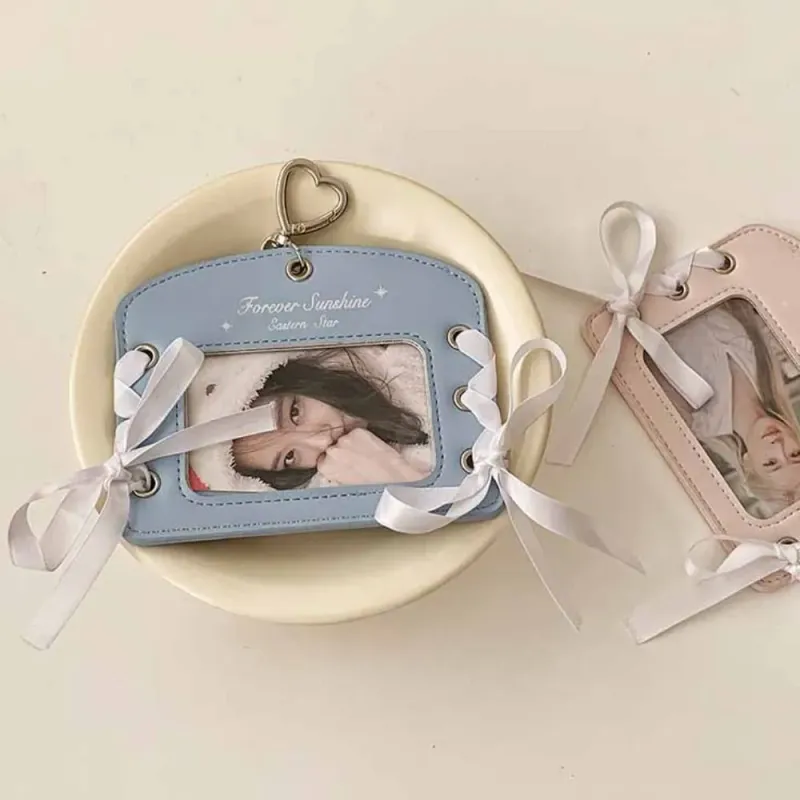 Card Holders Korean Idol Balletcore Pocard Holder Ribbon Style PU With Keychain Pendant Protective Case_voghion.com