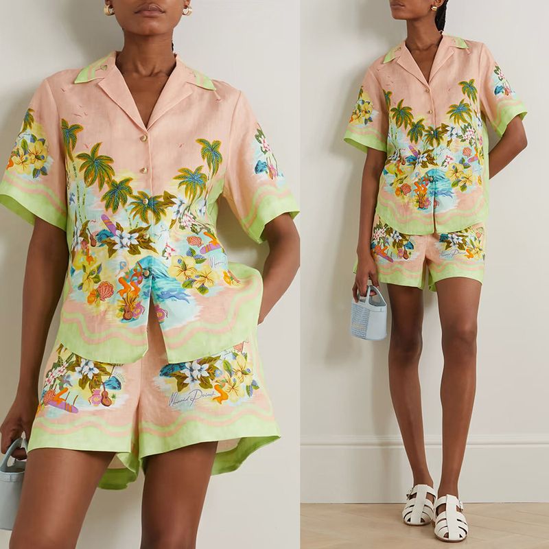 Ensemble deux pièces décontracté à manches courtes pour femmes, ample, mode vacances, short, costume, nouvelle collection _voghion.com