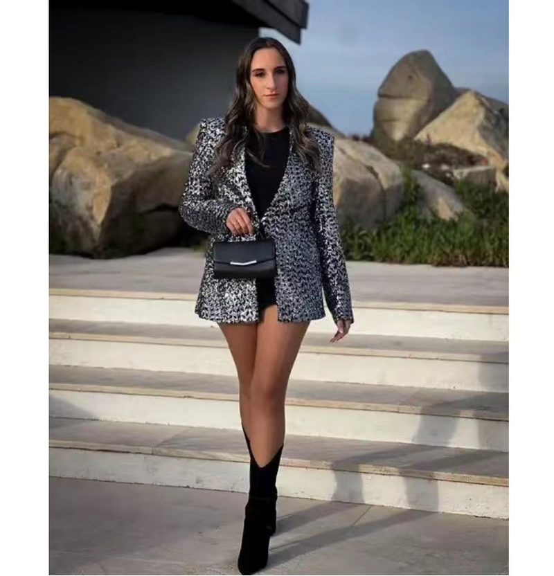 fashion beaded women's casual blazer high-waisted casual shorts_voghion.com