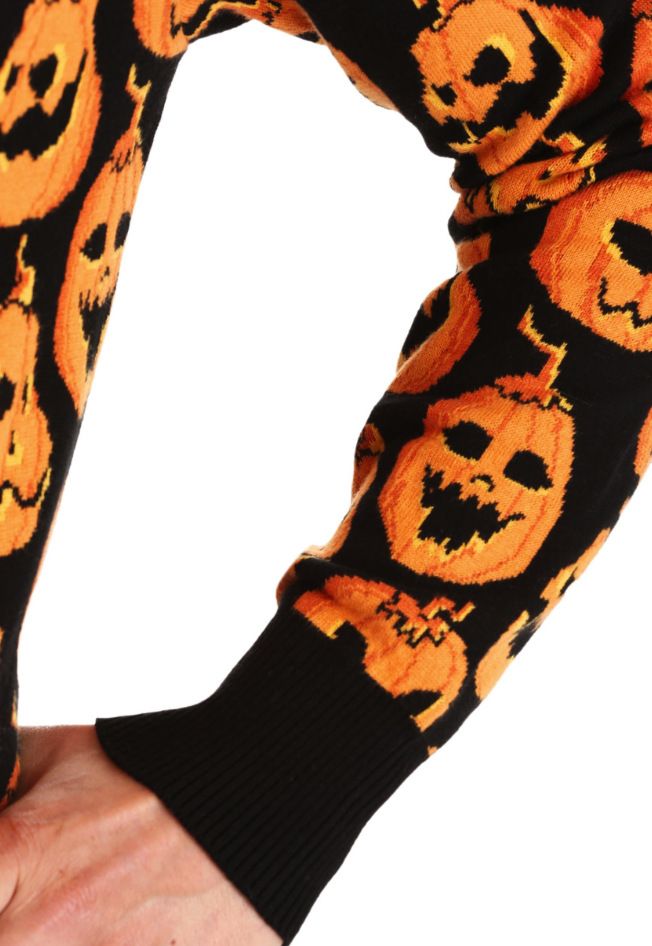 Dámský svetr na podzim a zimu, halloweenský svetr volné kontrastní barvy, dýňový žakárový vzor_voghion.com