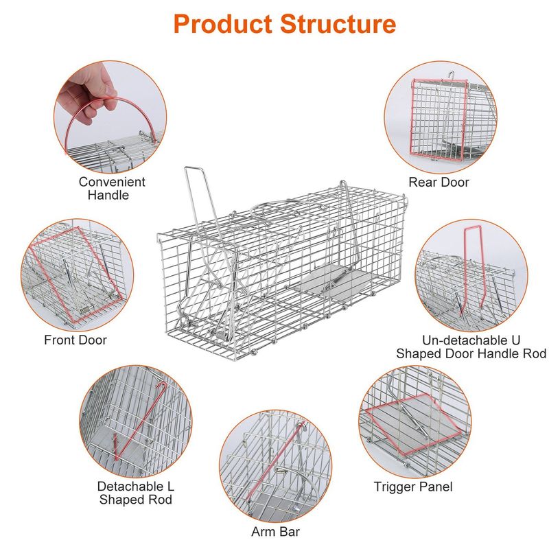 Foldable Rat Trap Cage Humane Live Rodent Trap Cage Galvanized Iron Mice Mouse Control Bait Catch With Detachable L Shaped Rod_voghion.com