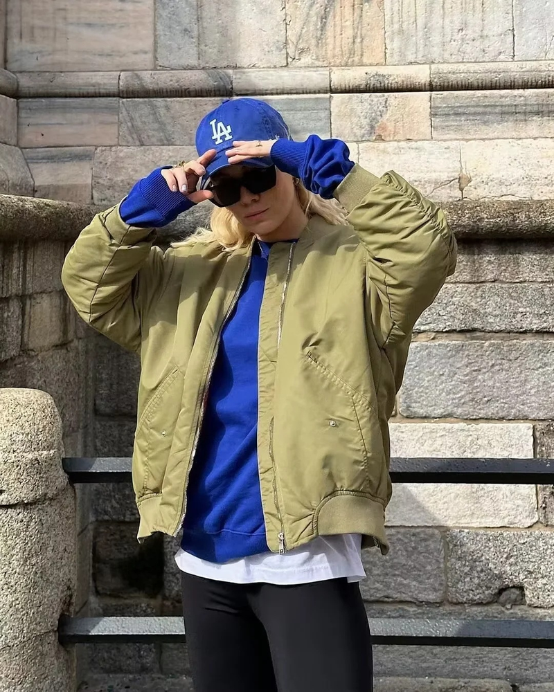 Women's plus-size bomber loose biker jacket_voghion.com