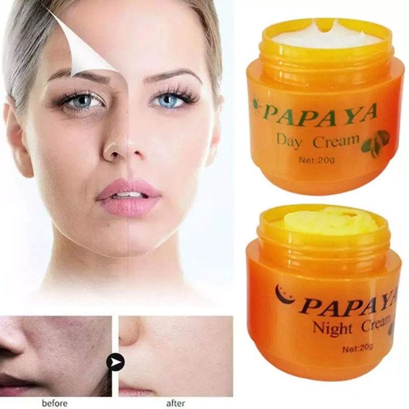 Crema viso sbiancante alla papaya, migliora la levigatezza della pelle con melanina, fornisce una pelle elastica e giovane, include crema da giorno e crema da notte_voghion.com