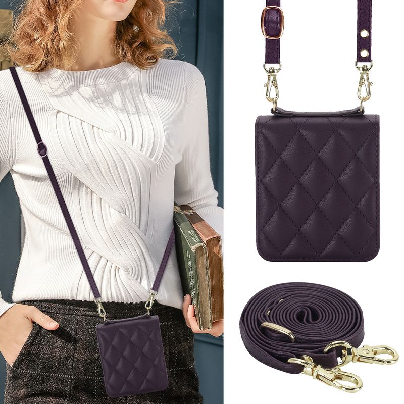 Nuova custodia per cellulare Z Flip6 per donna Custodia protettiva a tracolla Samsung Flip4 Custodia in pelle per cellulare a quadri_voghion.com