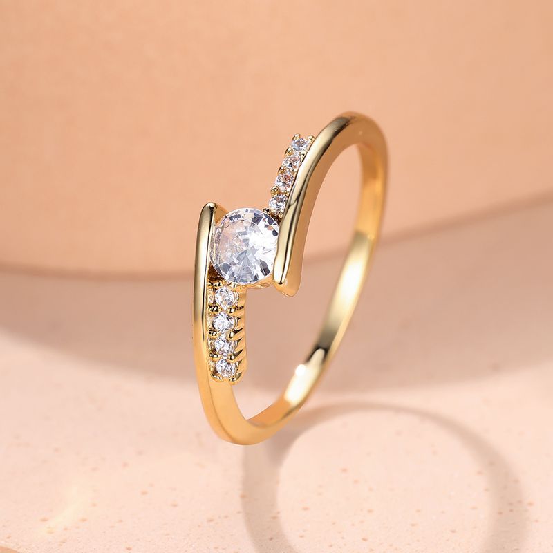 Anillos minimalistas de circonita blanca, color dorado, con piedra redonda pequeña, para mujer, anillos de boda apilables, joyería de compromiso._voghion.com