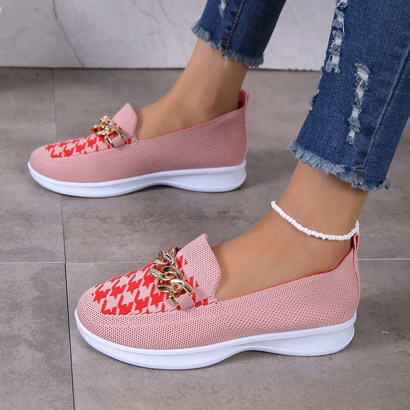 Catena di metallo con fondo piatto traspirante, scarpe singole casual pigre da donna, intrecciate_voghion.com