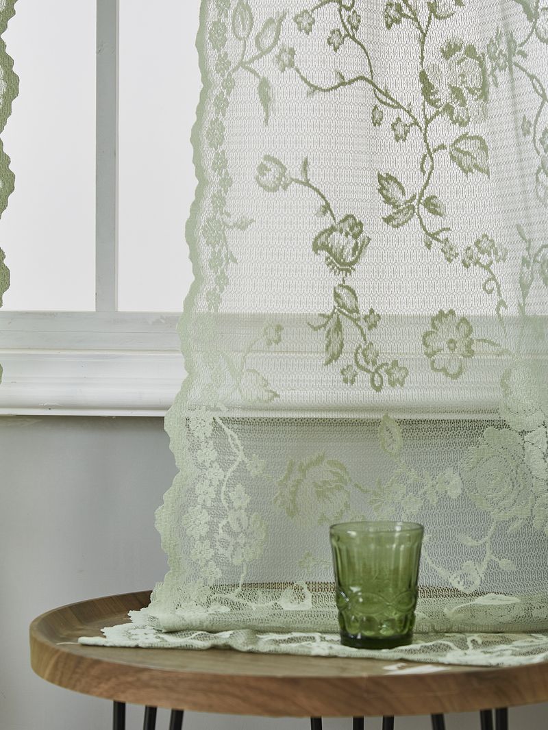 Green Kitchen Gauze Curtains Retro Light Transmitting French Double Layer Lace Bedroom Partition Curtains Bay Window Curtains_voghion.com