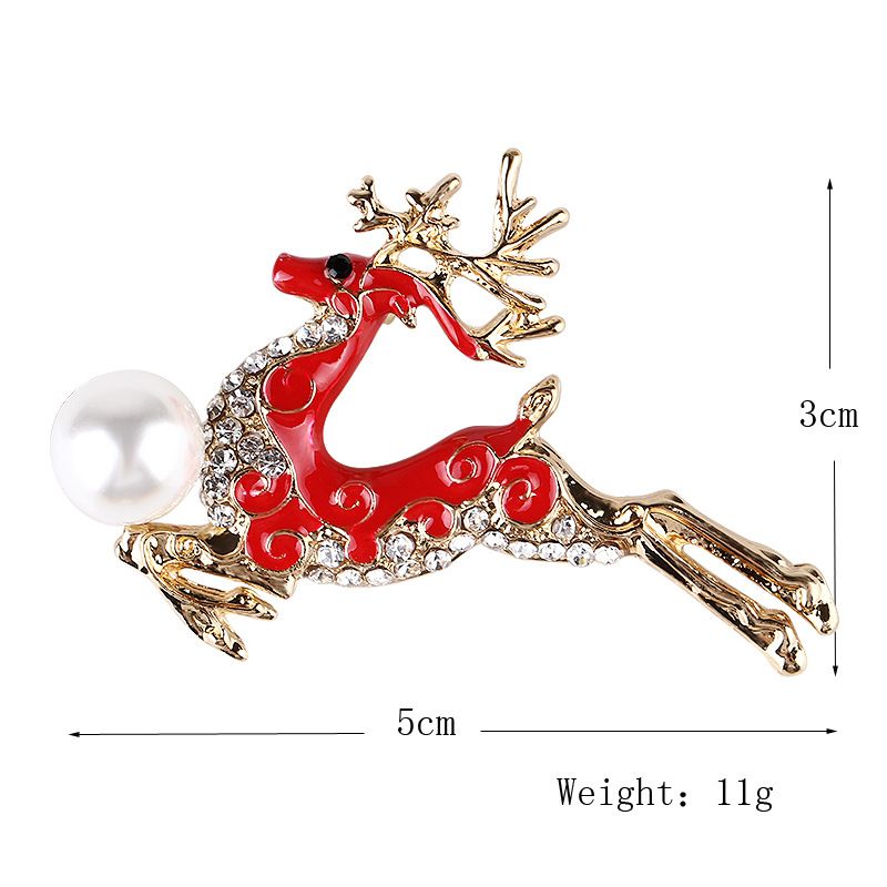 Korean version of the new Christmas oil drop alloy enamel rhinestone sika deer pearl brooch pin brooch female_voghion.com