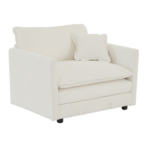 Comfy Deep Single Seat Sofa Upholstered Reading Armchair Living Room Chair White Chenille Fabric , 1 Toss Pillow_voghion.com