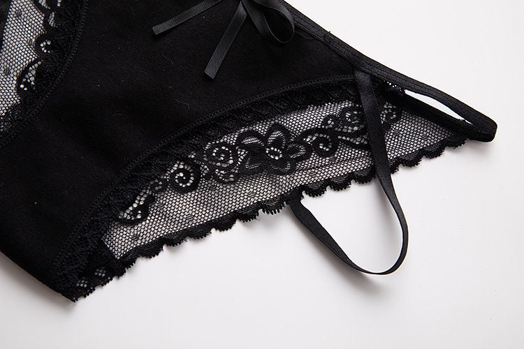 Roupa íntima Calcinha de renda de cor sólida Calcinha sexy Calcinha de renda de cintura baixa para mulheres_voghion.com