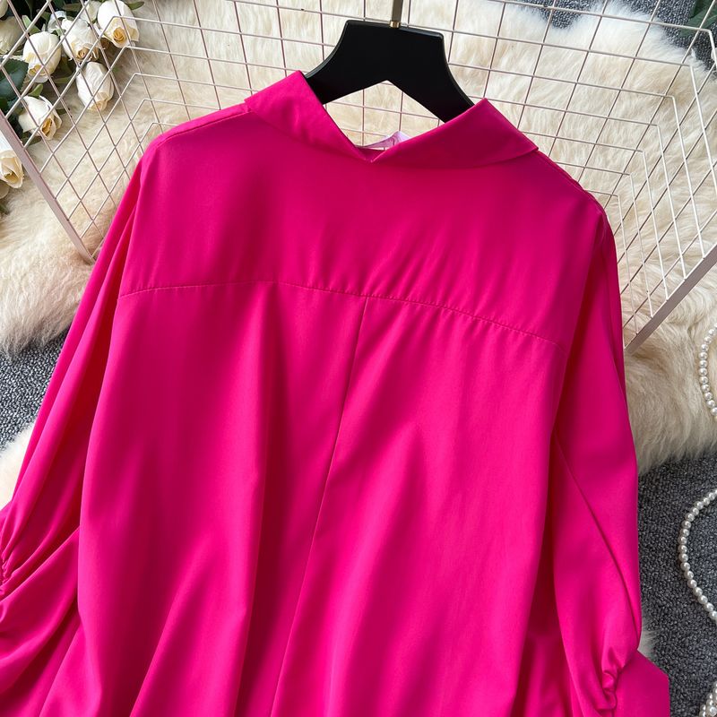 Damenbekleidung 1 Sense Polokragenshirt Damen Herbst Dreidimensionale Blume Lose Unregelmäßige Faltenschwanz-Design Top_voghion.com