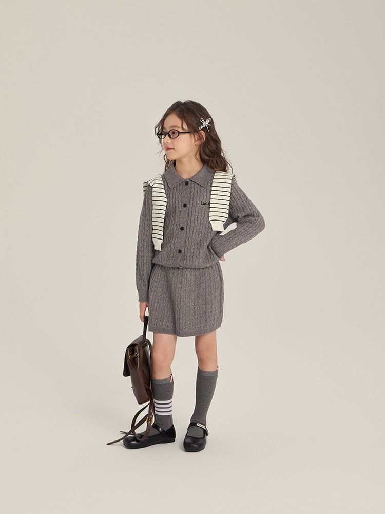 Ensemble tricoté Aimo Beibei pour filles, édition coréenne, style universitaire, nouveauté automne, pull, cardigan et jupe, 2 pièces_voghion.com