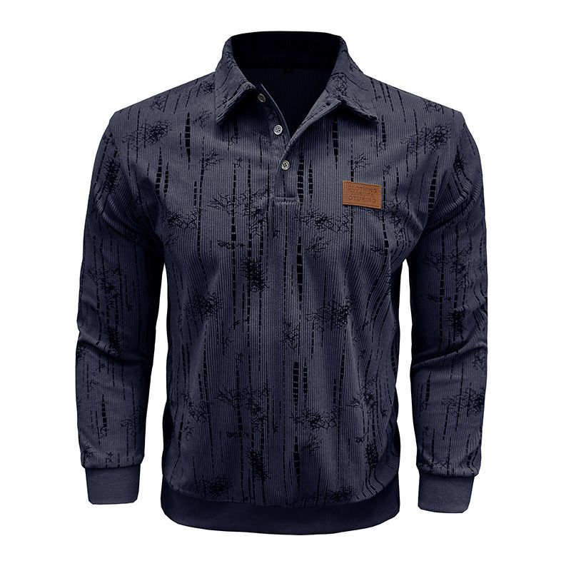 Herren Langarm Poloshirt Herbst und Winter Neues Jacquard Revers Top_voghion.com
