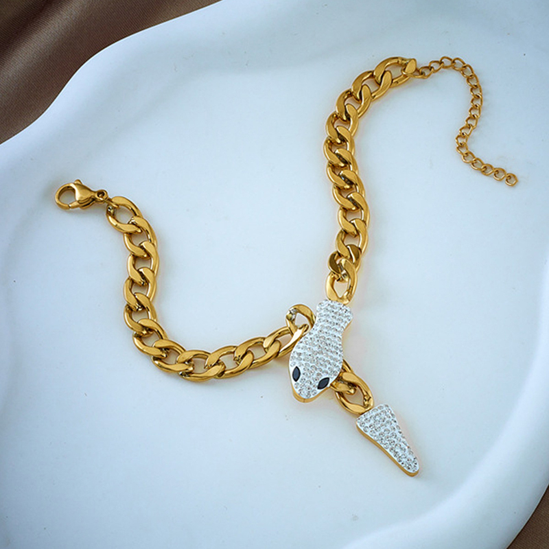 Stainless Steel Rhinestone Snake Charm Bracelet For Women Fashion Thick Chain Girls Punk Hip Hop Wrist Jewelry Gift_voghion.com