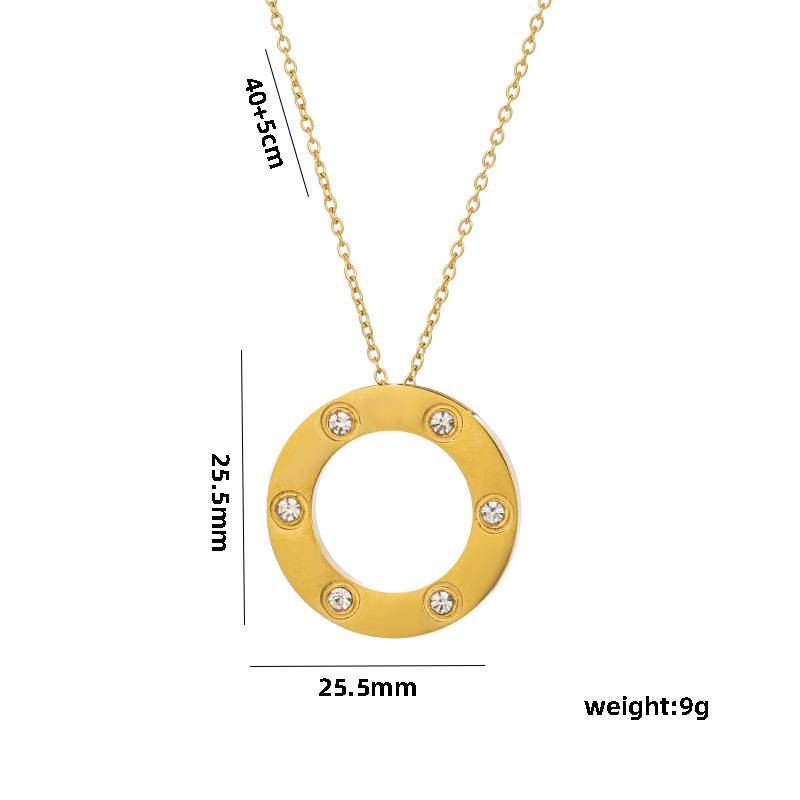 Luxury Round Zircon Pendants Necklace for Women Stainless Steel Rhinestone Circle Clavicle Chain Choker Jewelry Gift _voghion.com