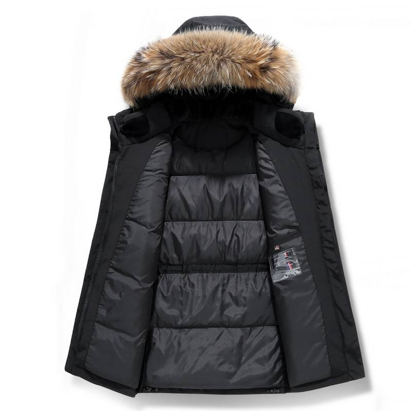 Ropa de hombre Chaqueta de algodón de seda Chaqueta de algodón de seda gruesa y cálida de invierno Cuello de piel grande Abrigo grueso de algodón de seda de pato blanco_voghion.com