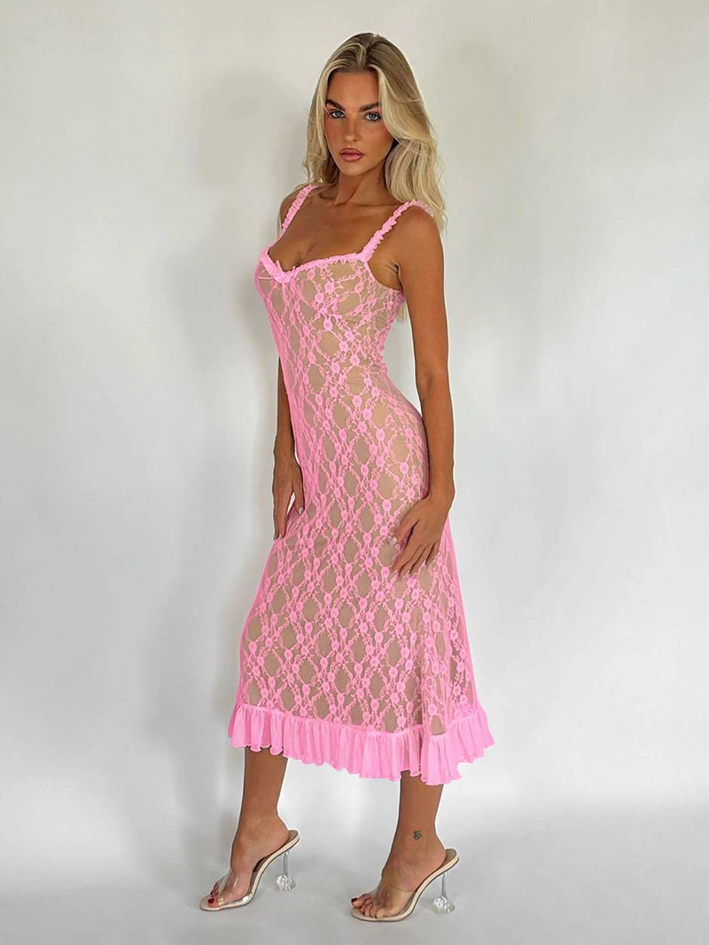 Foreign Trade New European And American Style Diamond Collar Double Lace Splicing Bow Decoration Sling Long Hip Fishtail Skirt_voghion.com
