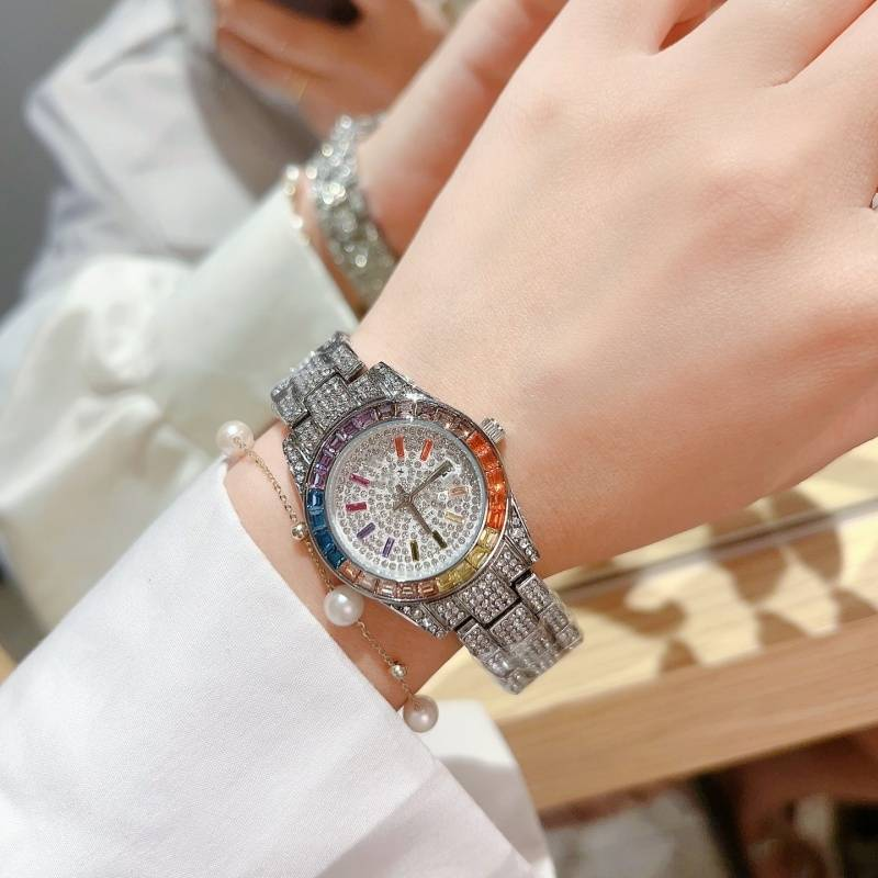 2025 New Recommended Women's Popular Full Diamond Steel Belt with Butterfly Buckle Calendar Quartz Watch_voghion.com