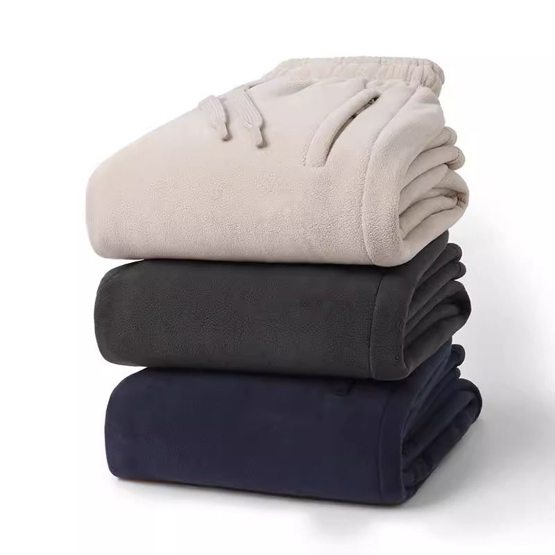 Herren-Sweatpants aus schwerem Fleece – Winterplüschfutter, lockere Passform, Kordelzug in der Taille (Schwarz/Grau/Khaki, S-5XL)_voghion.com