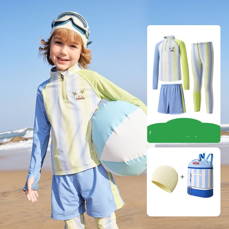 Completo da bagno per bambini con protezione UPF 50+: rash guard a maniche lunghe e costume da bagno per la protezione solare in spiaggia e alle sorgenti termali (blu brillante, verde muschio, viola nebbia)_voghion.com