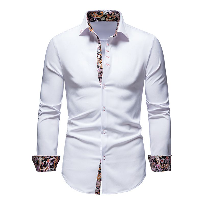 Herrenhemd mit Blumenmuster, schmal, leger, Paisley-Print, langärmelig, Knopfleiste, A215_voghion.com