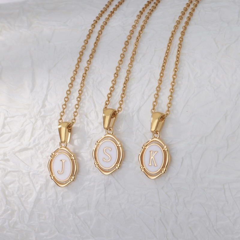 Mode Initial Emaille Witte A-Z Letter Ketting voor Vrouwen Goudkleurige Alfabet Hanger Ketting Roestvrijstalen Ketting Sieraden Cadeau_voghion.com