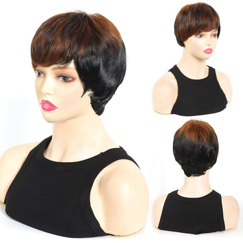 perruque perruque cheveux courts raides fibre chimique synthétique environ 10cm90g cheveux courts raides frange latérale quotidienne_voghion.com