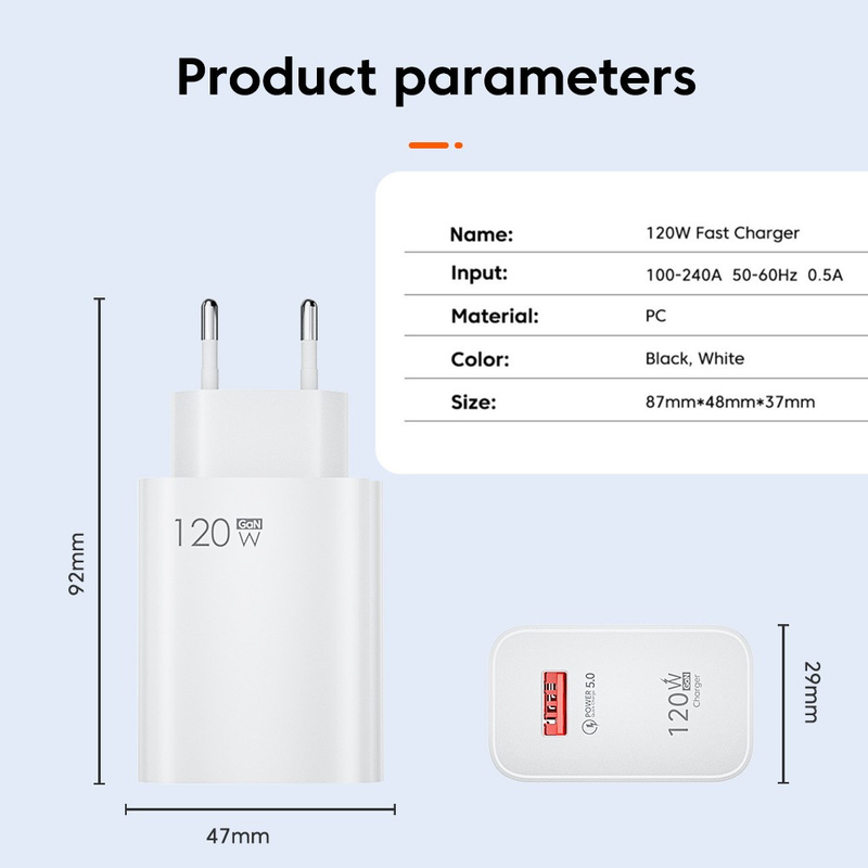 Hitro 120W polnjenje QC3.0 za Samsung iPhone Xiaomi Hongmi Note 11Pro K50 POCO stenski nosilec za telefon USB-C_voghion.com
