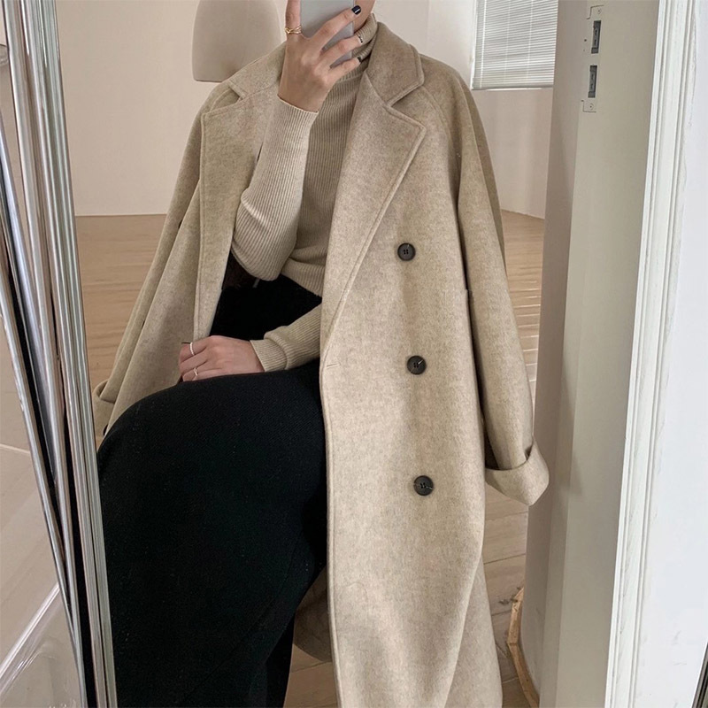 Moda feminina trespassado casaco de tweed feminino_voghion.com