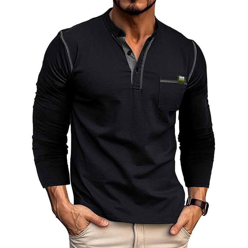Maglietta da uomo a maniche lunghe Henry Shirt Color Block Knit Tee da uomo_voghion.com
