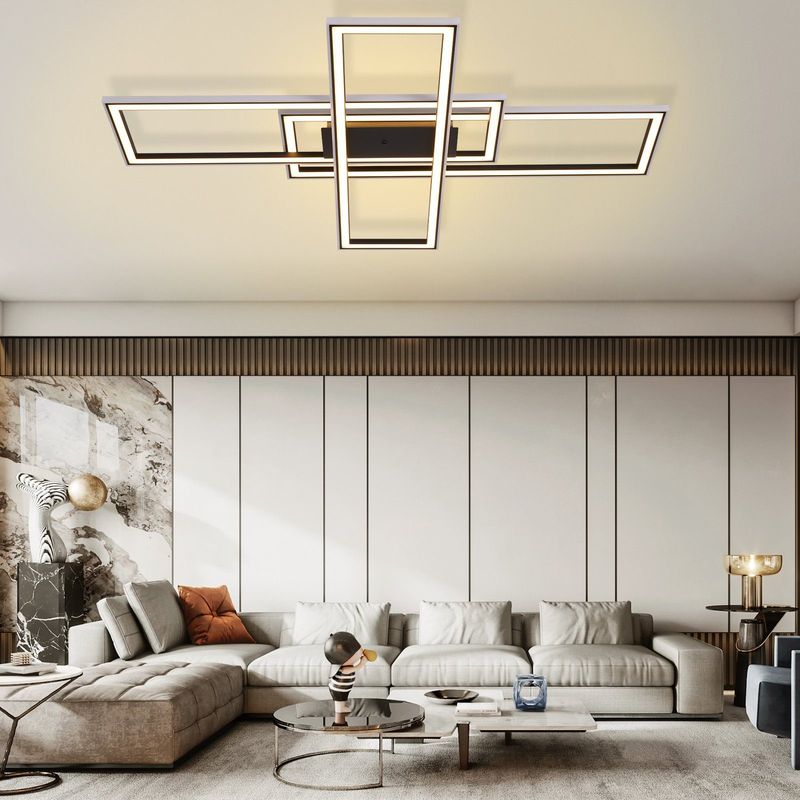 Glitzerlife Deckenlampe LED Deckenleuchte Schwarz - 50W Dimmbar Schlafzimmerlampe RGB Farbwechsel Moderne Wohnzimmerlampe Mit Fernbedienung Deckenleuchten Eckig_voghion.com