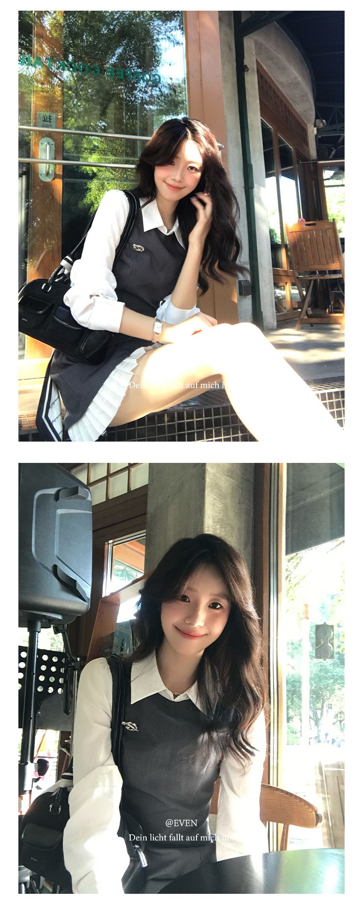 Gray High-Quality Korean Style Slim Fit Patchwork Long Sleeve Dress_voghion.com