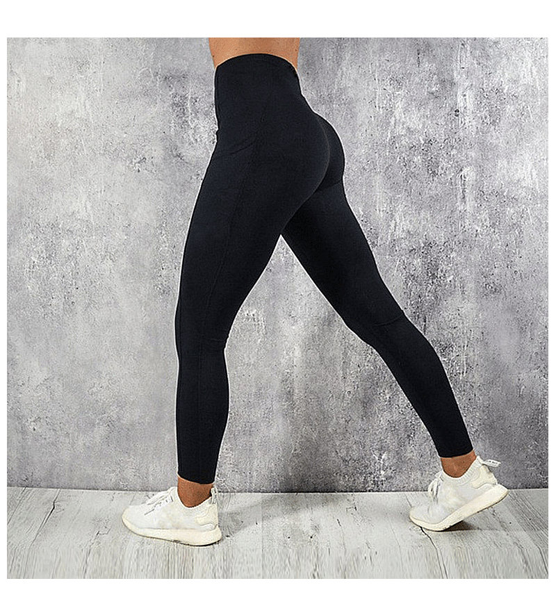 Women's pocket exercise tight height waist hip lift pants Women's fitness exercise nine points Yoga leggings_voghion.com