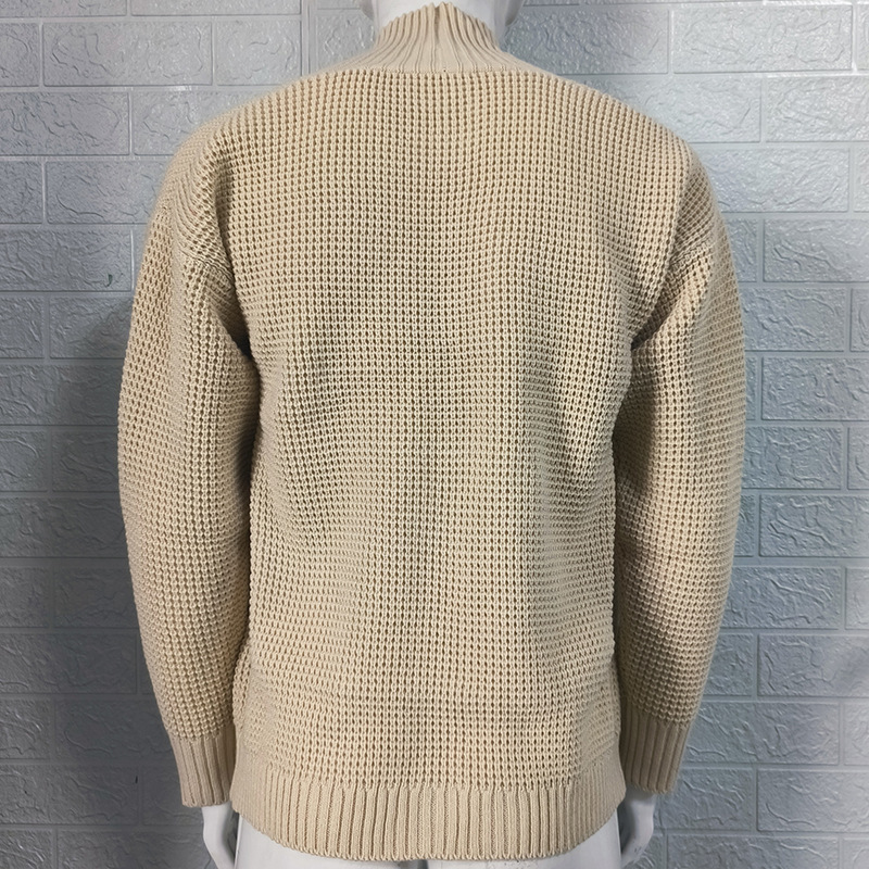 Men's long sleeve knit autumn and winter solid color cardigan sweater men's sweater_voghion.com