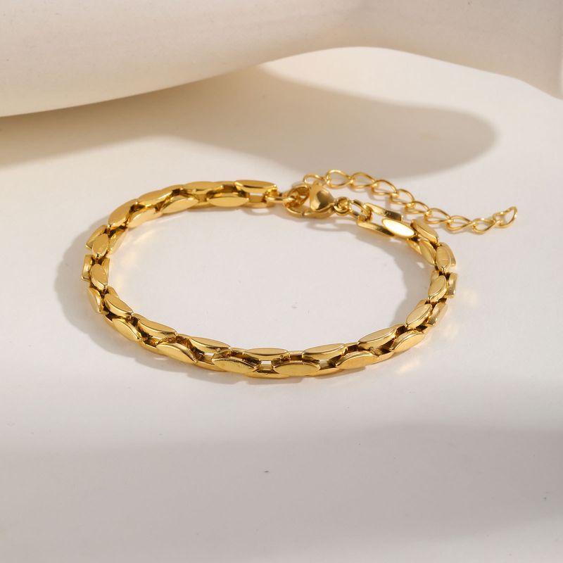 Bracciale da donna in acciaio inossidabile dorato con catena, bracciale minimalista geometrico fatto a mano, cinturino regolabile impilabile alla moda per l'uso quotidiano._voghion.com