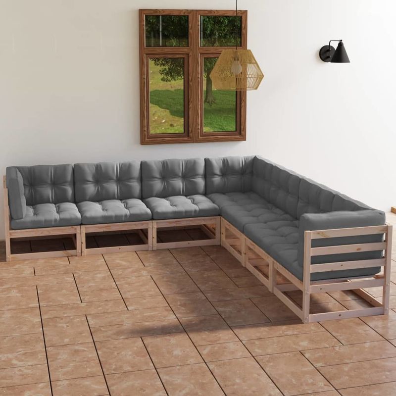 7 Piece Patio Lounge Set with Cushions Solid Pinewood_voghion.com