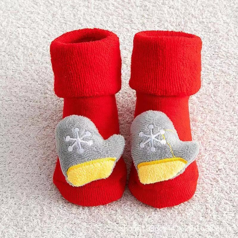 Children's floor Christmas plush loops, cartoon new year red figurines, medium size baby socks,_voghion.com