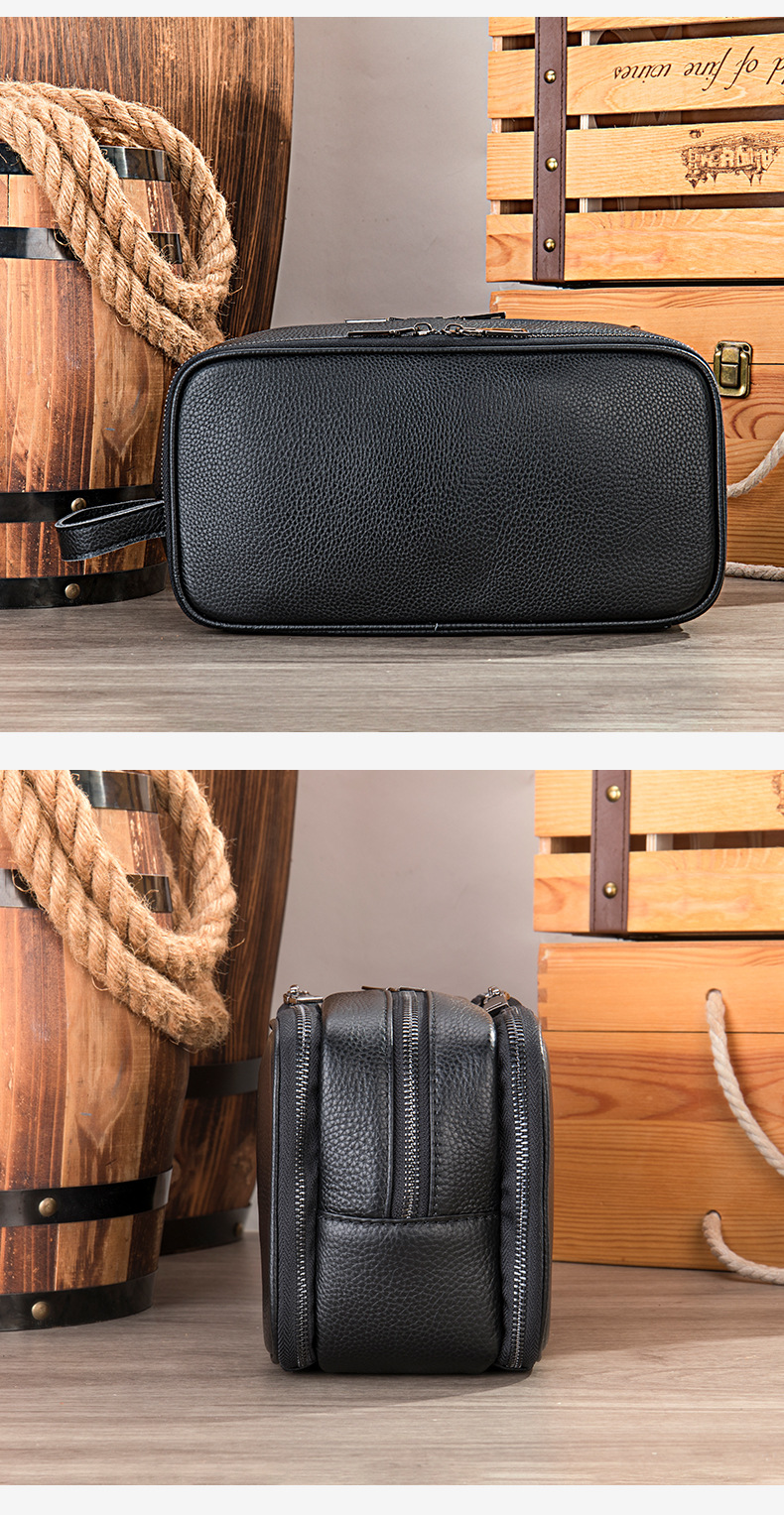 Marant Vintage Crazy Horse Leather Pochette da uomo in vera pelle con cerniera multipla, borsa da toilette di grande capacità_voghion.com