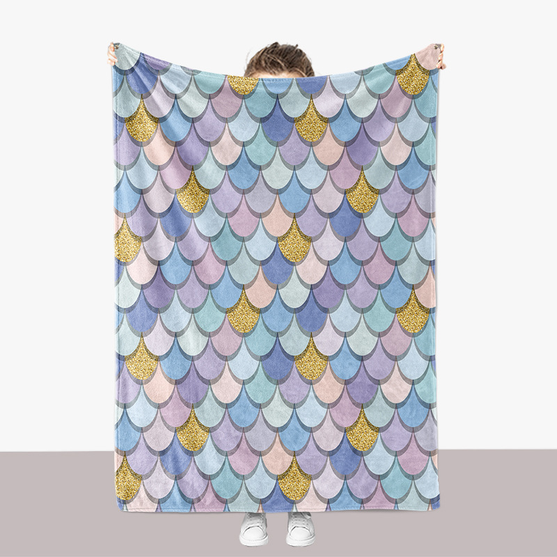 Modische Fischschuppenmuster-Serie, Flanell, 3D-gedruckt, verdickte Sofadecke_voghion.com