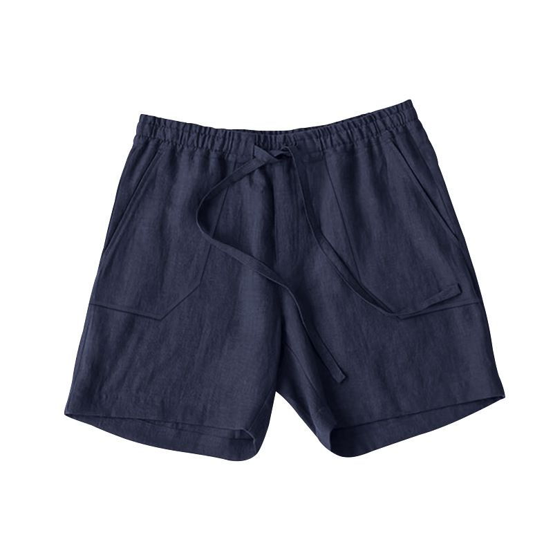 Pantaloncini da spiaggia snellenti in cotone e lino da uomo, nuovi, estivi 2023, con elastico in vita e tinta unita_voghion.com
