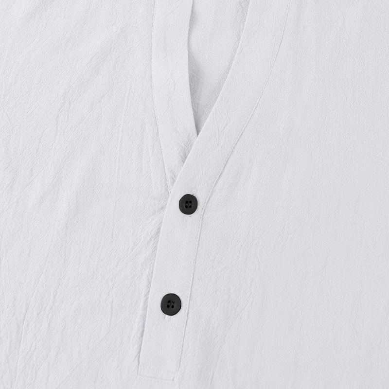 Herrenbekleidung Außenhandel Herren Casual Loose Shirt Herren Trendy Stehkragen Leinen Kurzarm Einfarbiges Hemd Große Herrenbekleidung_voghion.com