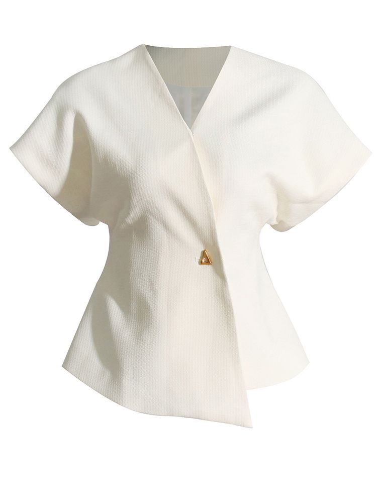 Damenbekleidungsanzug mit überschnittenen Schultern, Ärmeln, Westendesign mit einem Knopf an der Taille, schlankmachendes Modeoberteil_voghion.com