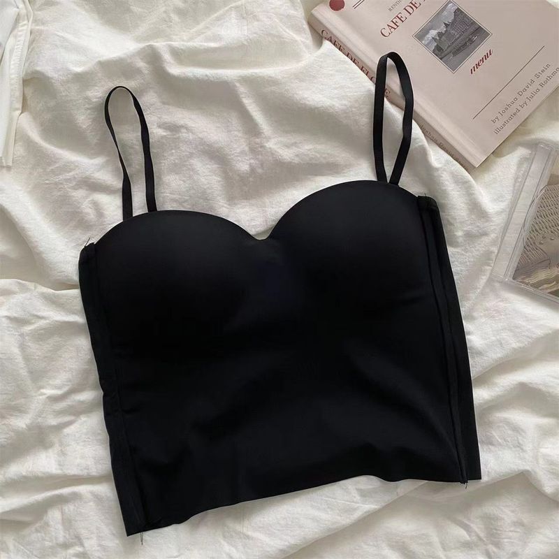 Strapless Women's Camisole Integrated Vest Bra Outer Wear Gathered Beauty Back Seamless Ice Silk Top Fixed Chest Pad_voghion.com