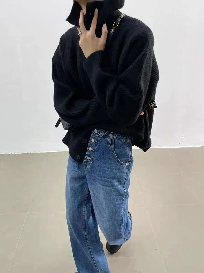 "Oversized Knit Cardigan – Minimalist Open-Front Loose Fit Jacket For Women (Grey/Off-White/Black)"_voghion.com