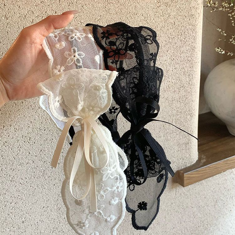 French Mesh Bow Lace Wide Edge Headband Women's Rustic Summer Floating Headband, High-grade Hair Accessories_voghion.com