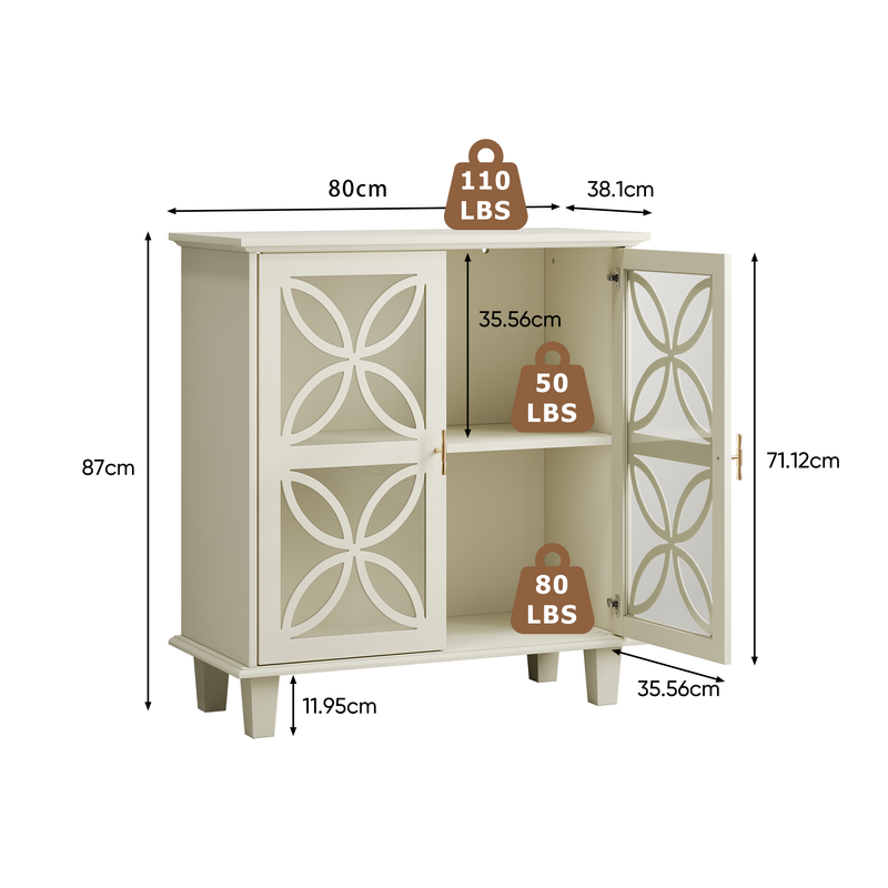 Credenza Creme Con Verstellbaren Böden, Hartglastüren, Retro-Design_voghion.com